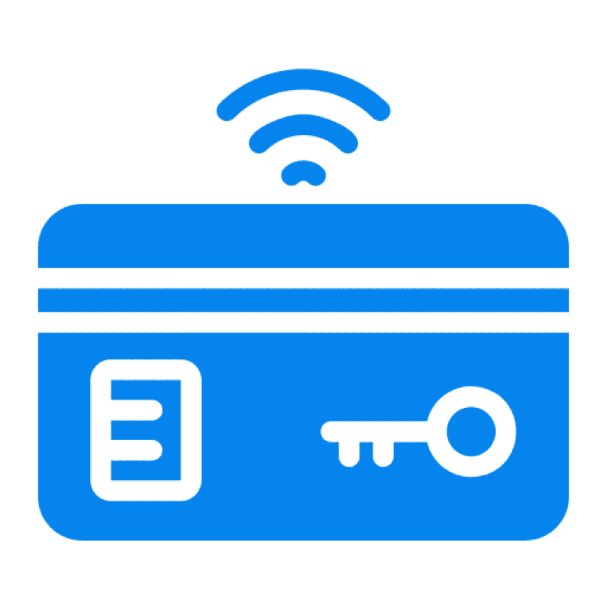 Blue smart card with wireless key icon